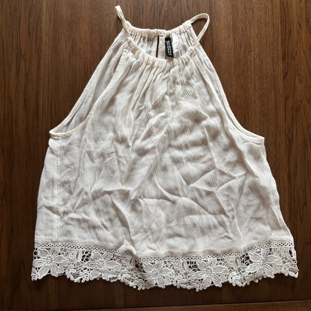 White Lace Trim Halter Top